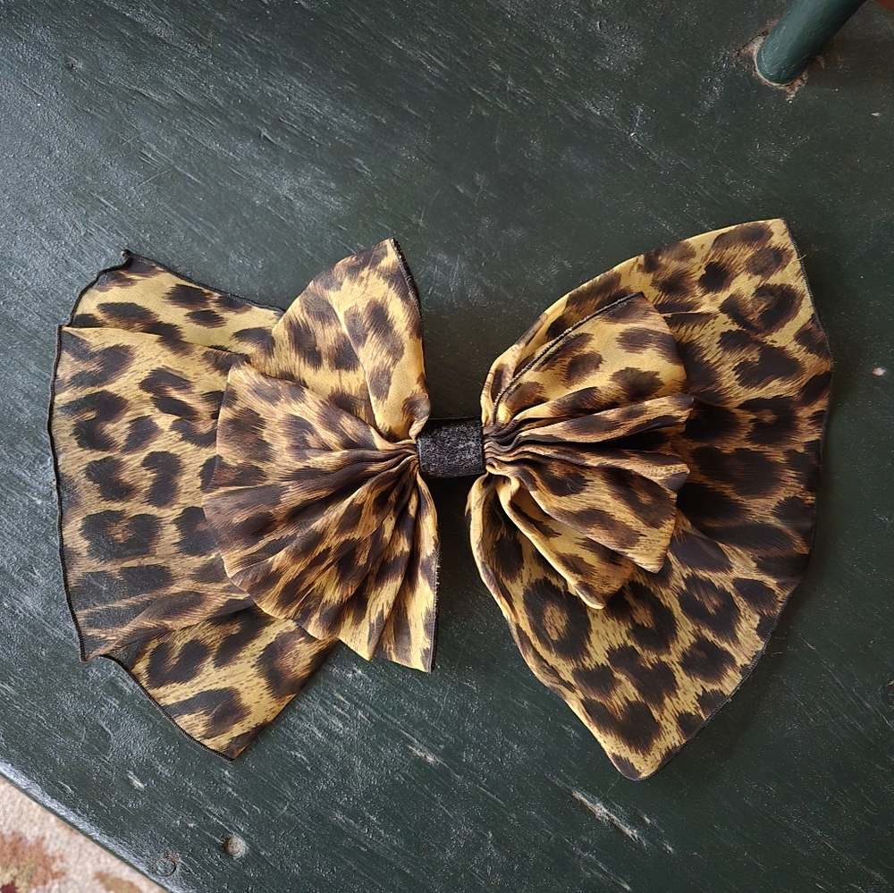 Leopard Hair Bow Vintage Made in France Big Floppy Scarf